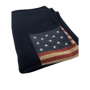 Ralph Lauren Classic Iconic American Flag Knit Throw Blanket Saranac Peak 60x82"